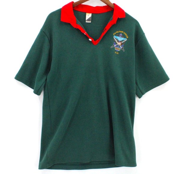 Vintage Unitex Polo Shirt Mens Green Logo Embroidered Fiji Military Forces XL - Picture 1 of 9